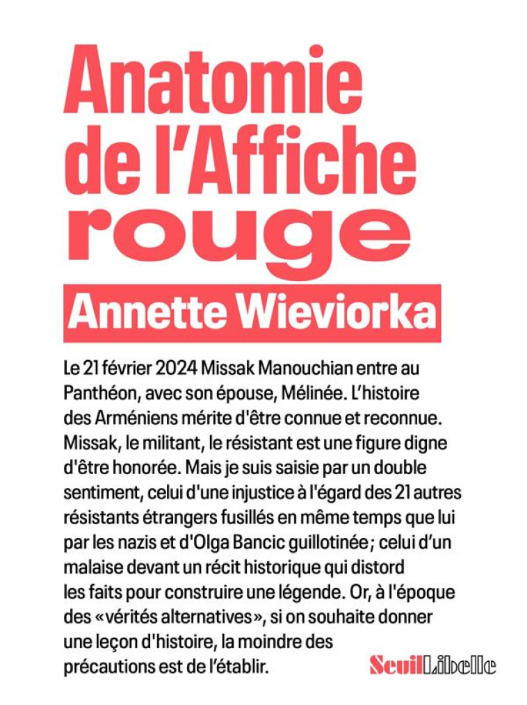 ANATOMIE DE L-AFFICHE ROUGE - WIEVIORKA - SEUIL