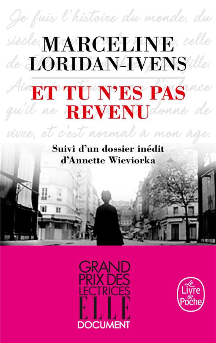 ET TU N'ES PAS REVENU - Loridan-Ivens Marceline - Le Livre de poche