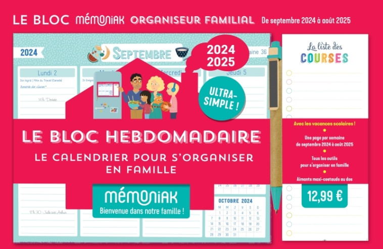 Le Bloc hebdomadaire organiseur familial Mémoniak, calendrier sept. 2024 - août 2025 - Nesk Nesk - 365 PARIS