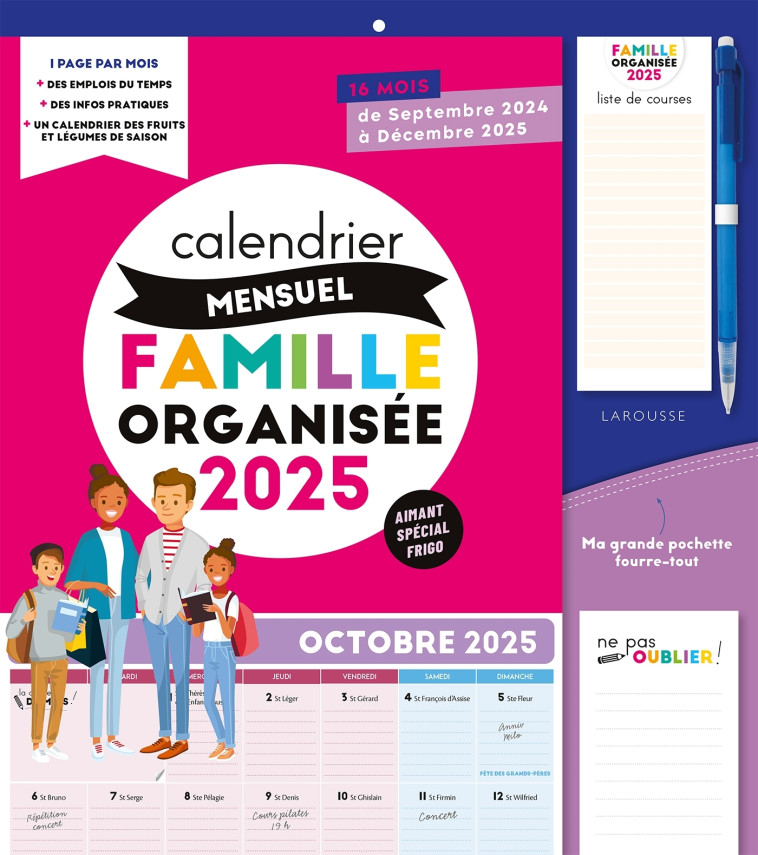 Calendrier mensuel Famille organisée 2025 - XXX - LAROUSSE