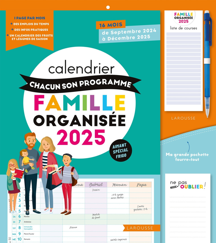 Calendrier Chacun son programme Famille organisée 2025 - XXX - LAROUSSE