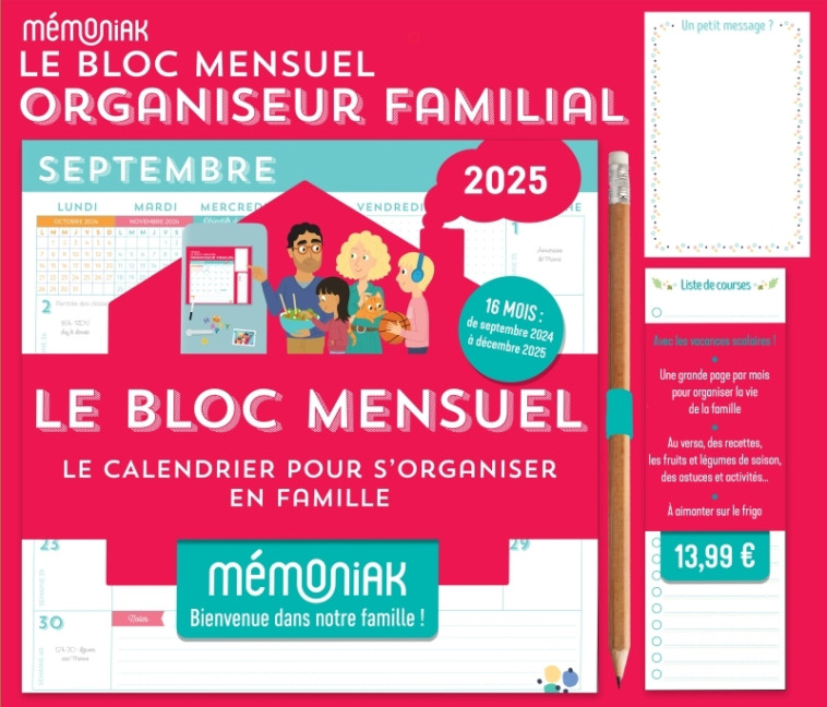 Le Bloc mensuel organiseur familial Mémoniak, calendrier (sept. 2024 - déc. 2025) - XXX - 365 PARIS