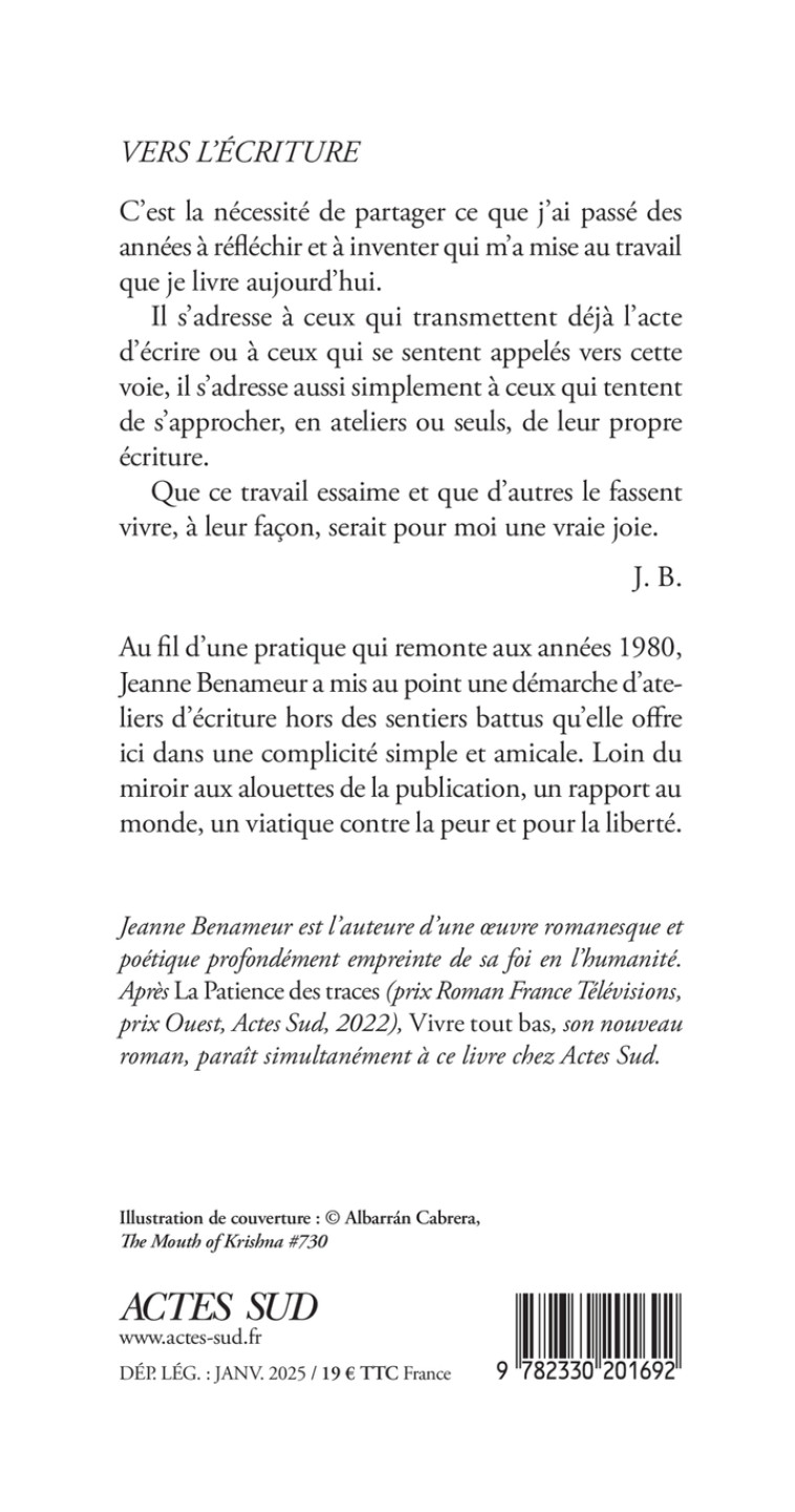 VERS L-ECRITURE - LANGUE COMMU - Jeanne Benameur - ACTES SUD