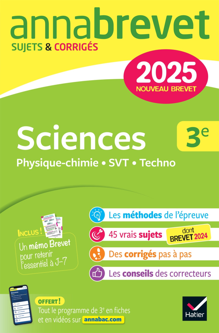 Annales du brevet Annabrevet 2025 Sciences (Physique-chimie, SVT, Technologie) 3e - Nouveau brevet - Nadège Jeannin - HATIER