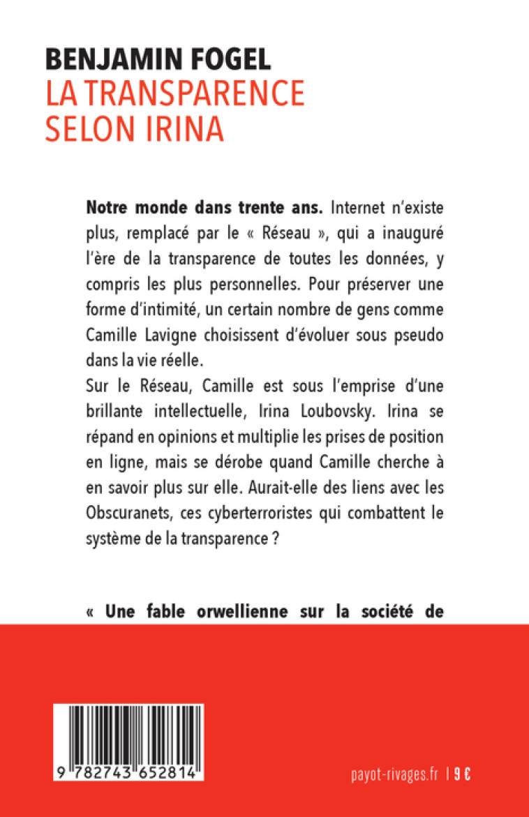 La transparence selon Irina - Benjamin FOGEL - RIVAGES